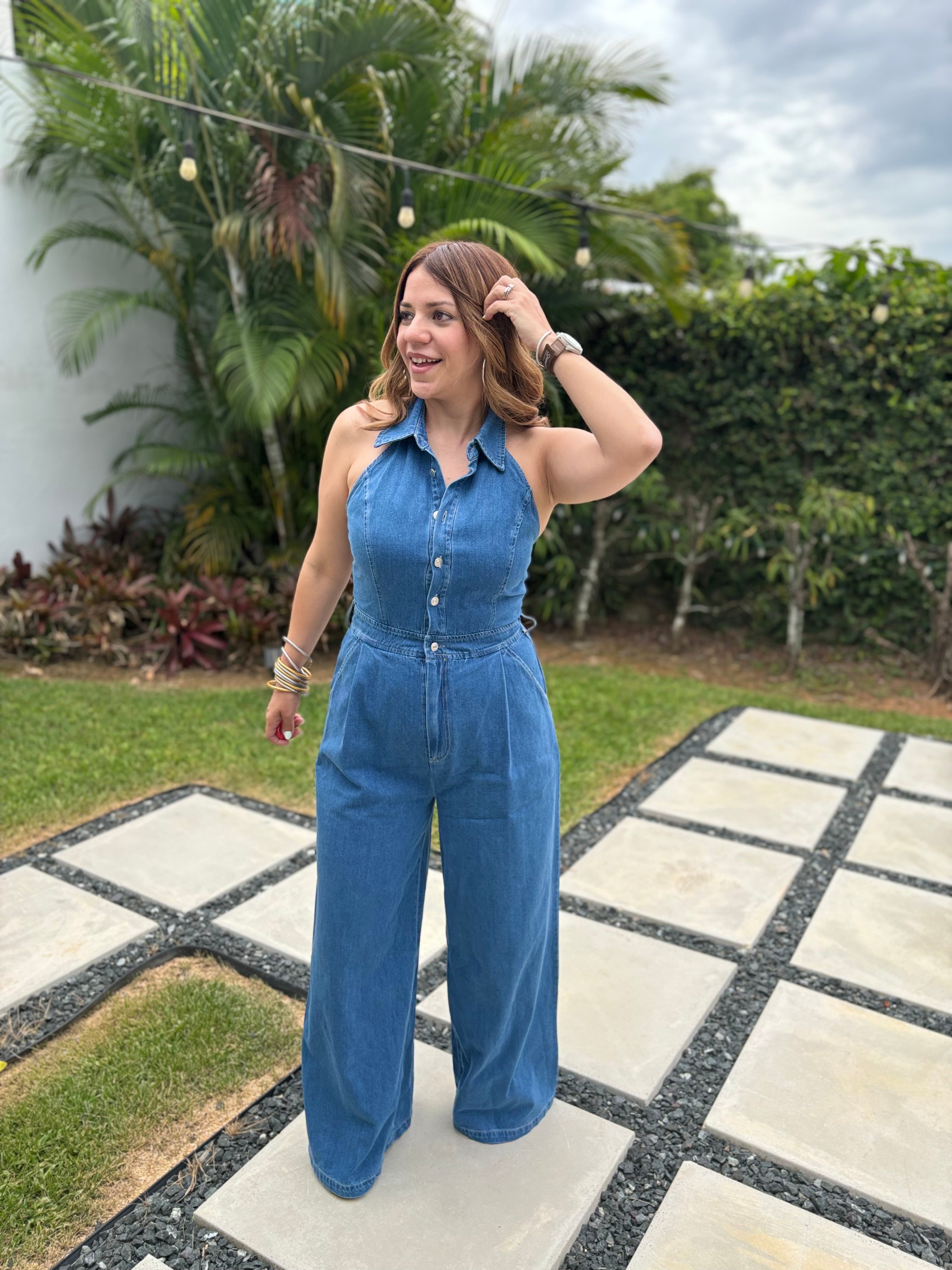 Clau Halter Denim Jumpsuit