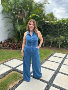 Clau Halter Denim Jumpsuit