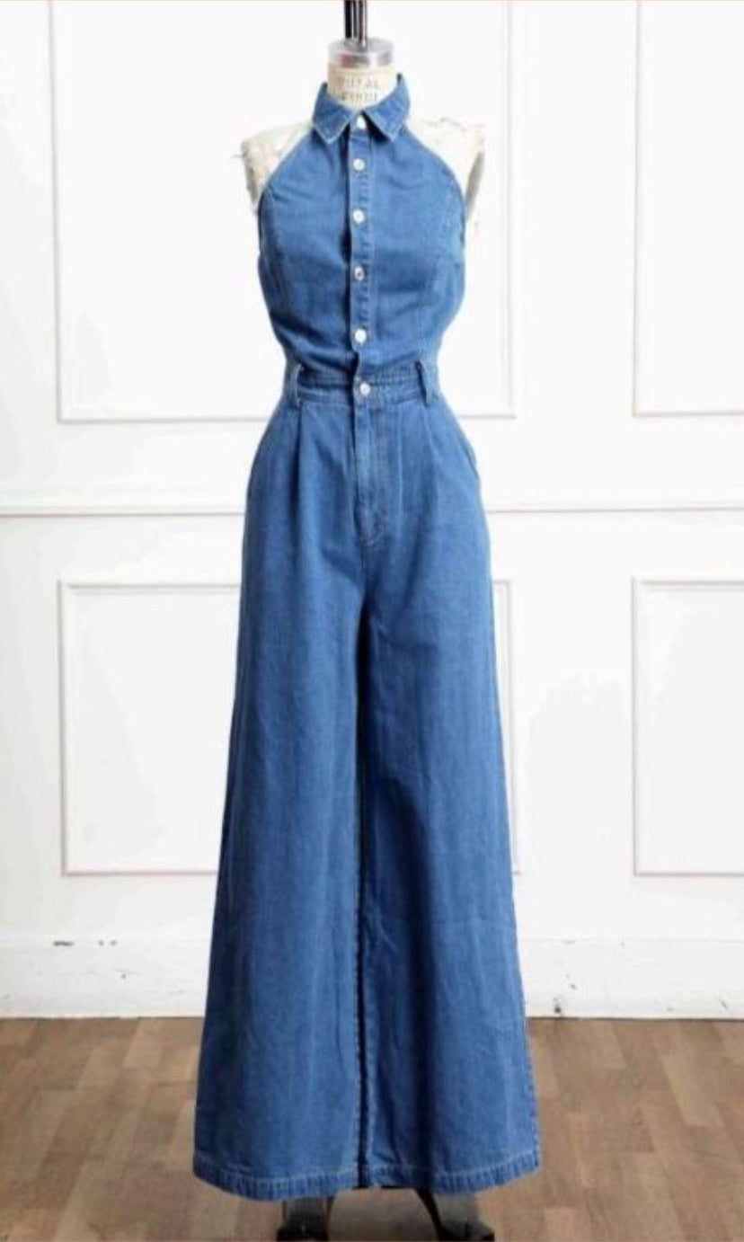 Clau Halter Denim Jumpsuit