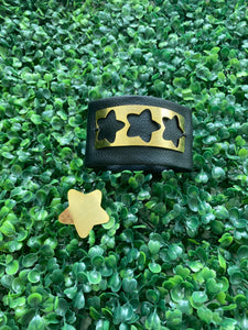 Gold Stars Leather Cuff