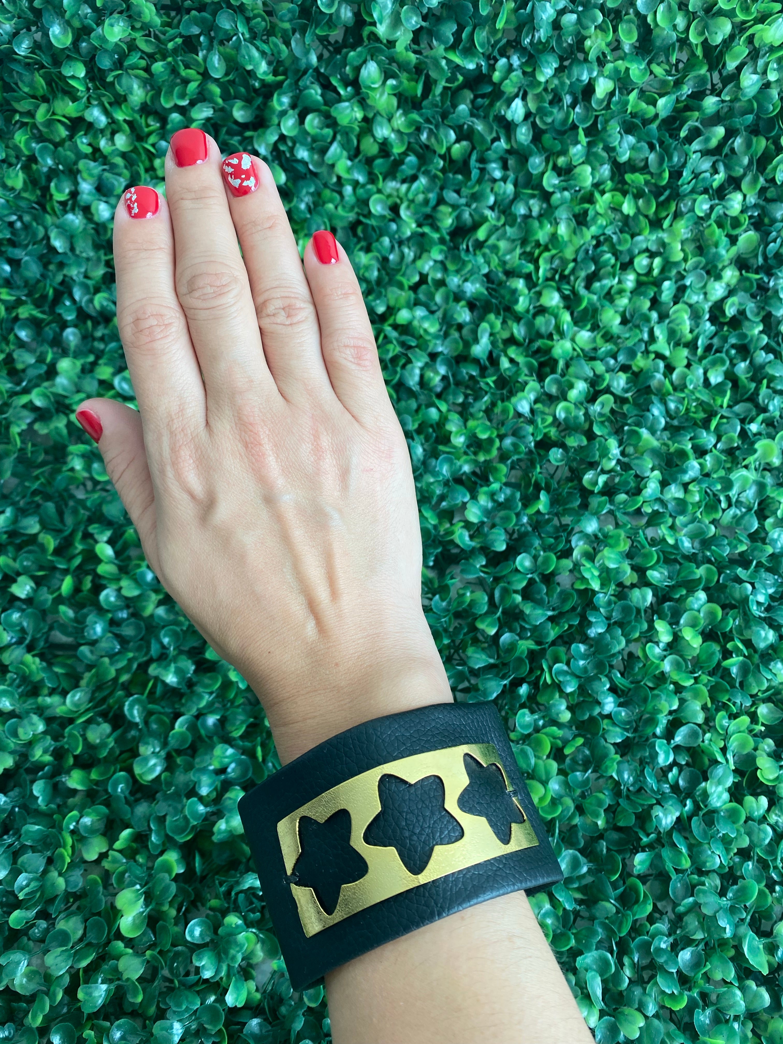 Gold Stars Leather Cuff