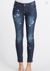 White Moon and Stars Denim